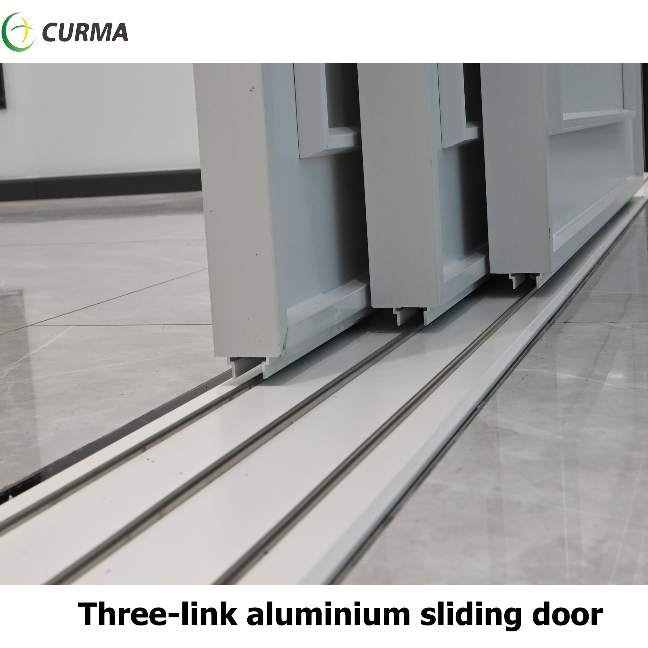 New design exquisite single glass white three-link aluminum sliding door
