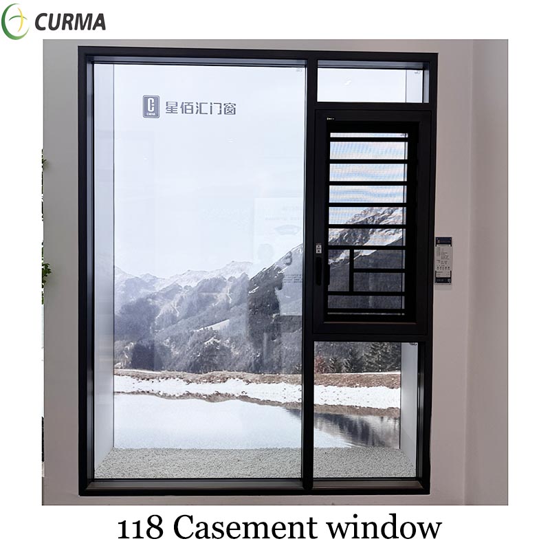 Ventana abatible de vidrio fijo con triple acristalamiento y doble acristalamiento de aluminio 118