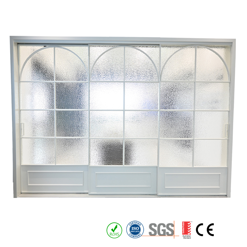 New design exquisite single glass white three-link aluminum sliding door