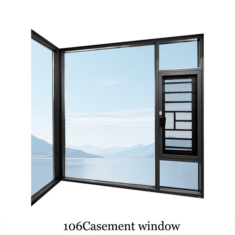 106 ventanas abatibles de aluminio, hechas a medida, para dormitorios de nueva construcción.