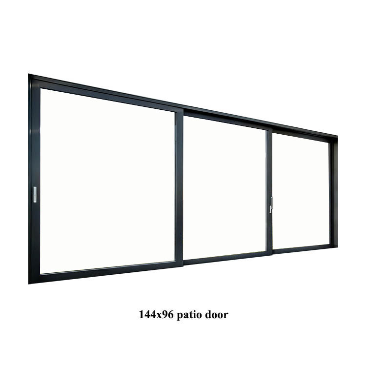 Porte patio en aluminium à 3 panneaux, design commercial moderne, porte coulissante en verre à haute résistance en aluminium
