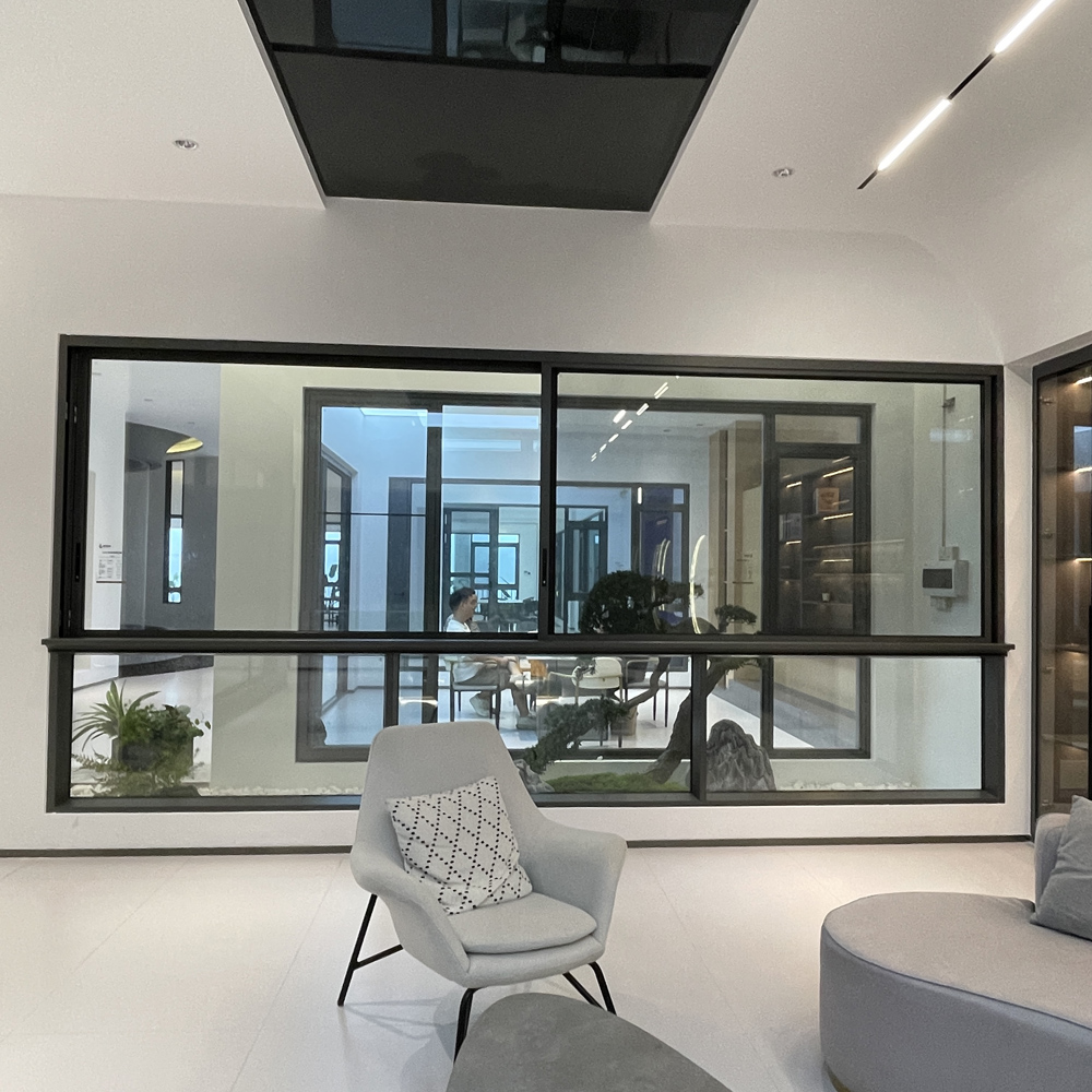 sliding door with window above