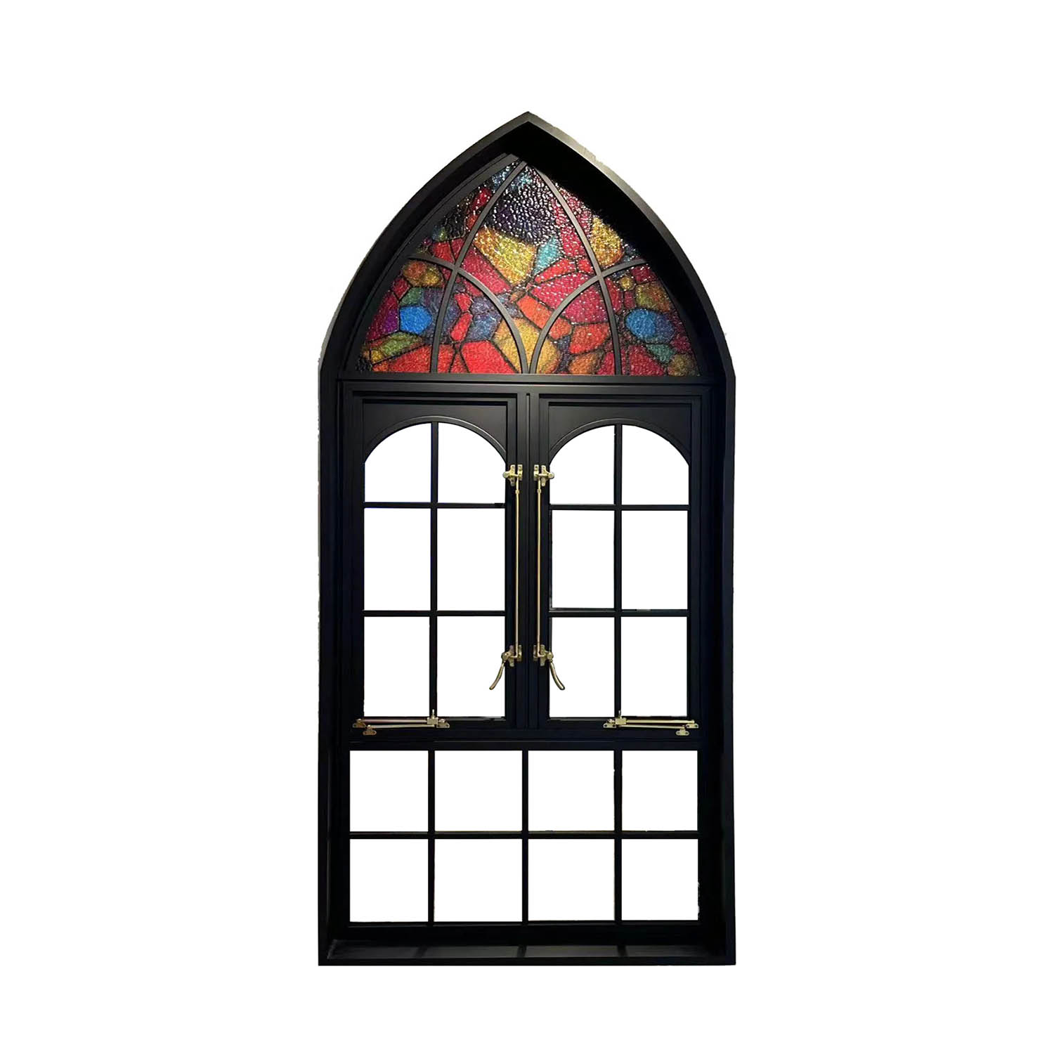 Handcrafted Arched Stained Glass Aluminum Window – Custom Church-Style Architectural Focal Point