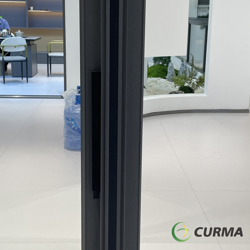 120 Ultra-Slim Frameless Sliding Glass Door with Remote Blinds and a Trip-Free Floating Track Design