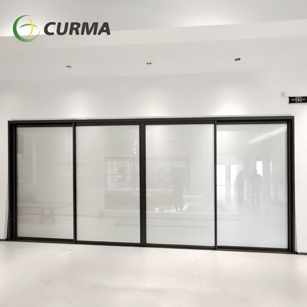 120 Ultra-Slim Frameless Sliding Glass Door with Remote Blinds and a Trip-Free Floating Track Design