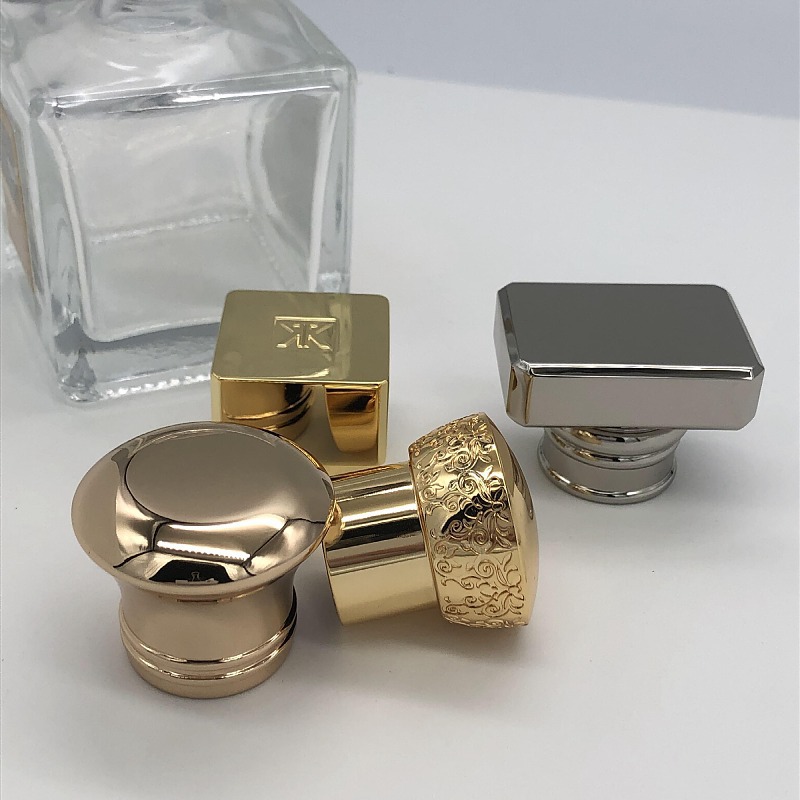 creative square golden zamac perfume cap