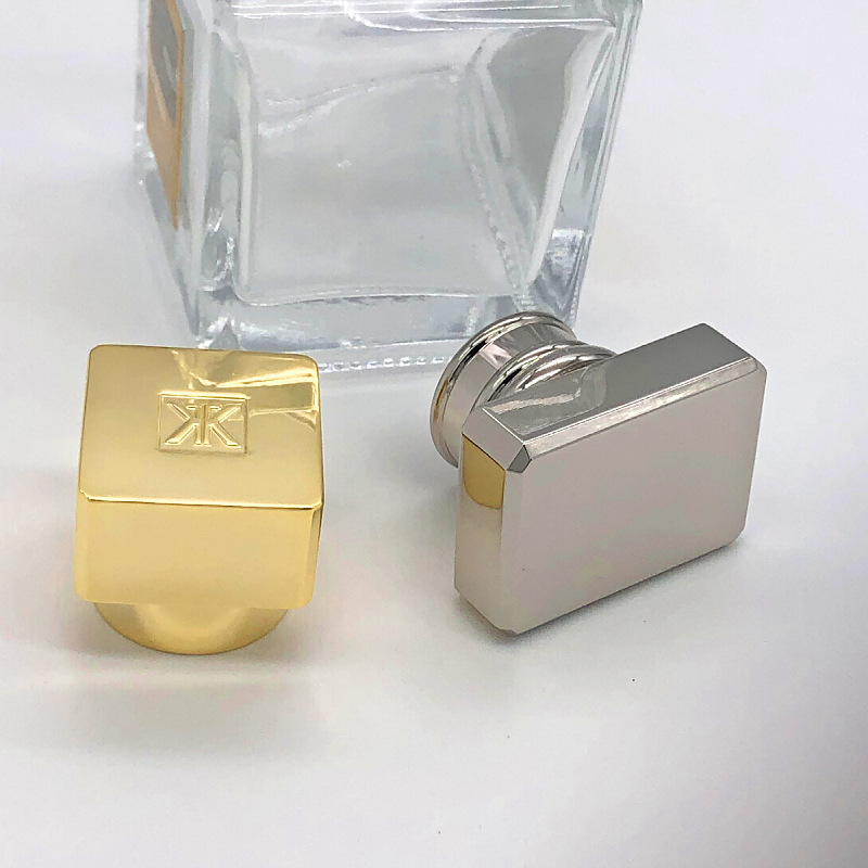 creative square golden zamac perfume cap