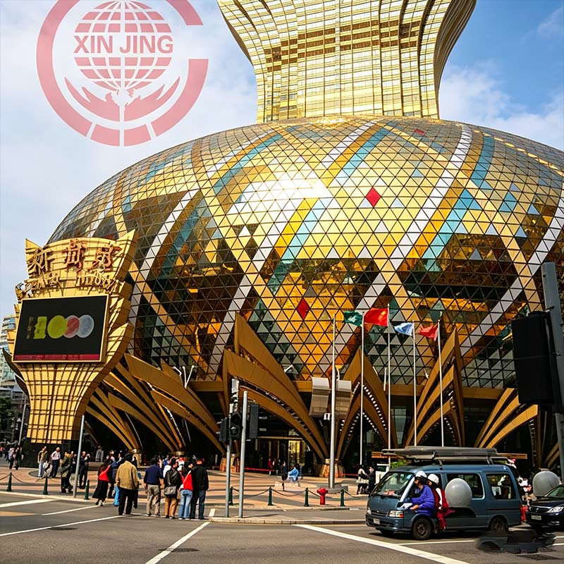 Double curved aluminum curtain wall cladding on the exterior of the Grand Lisboa Casino, Macau