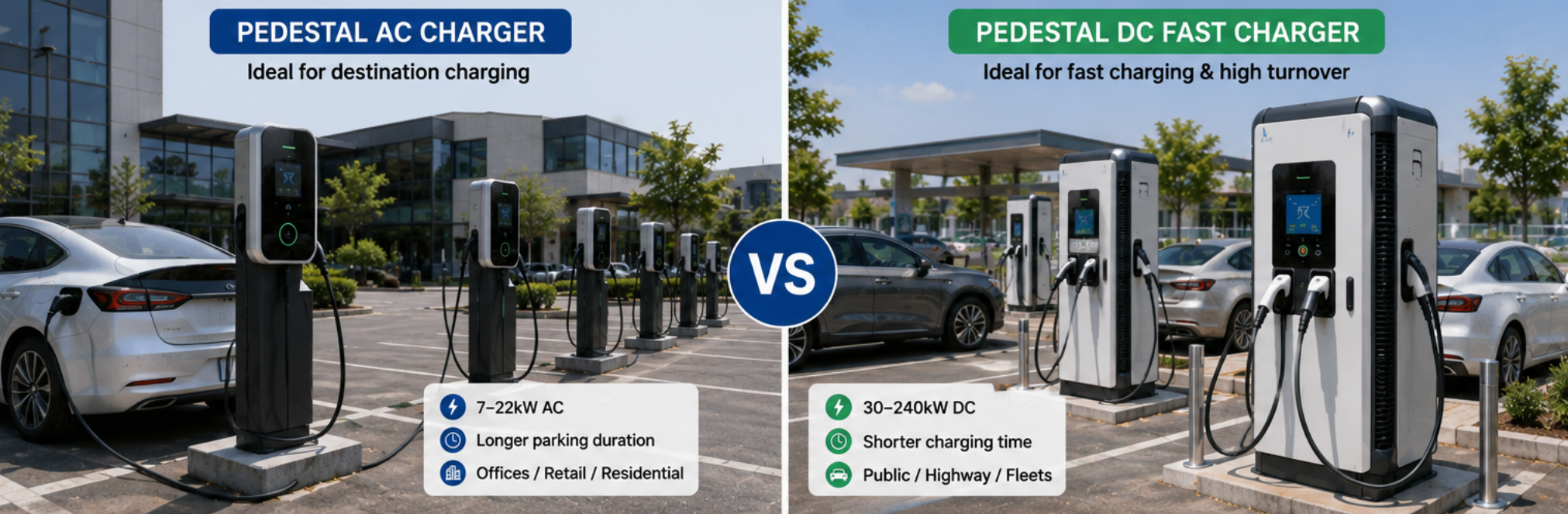pedestal DC fast charger vs AC charger