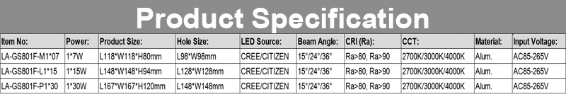 LED 1 * 30W 1Head Утопленный регулируемый свет решетки