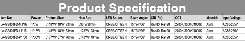 LED 1 * 7W 1Head Утопленный регулируемый свет решетки