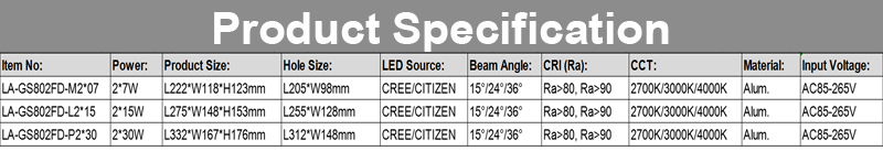 LED 2 * 7W 2 G?owica wpuszczana regulowana kratka o?wietleniowa
