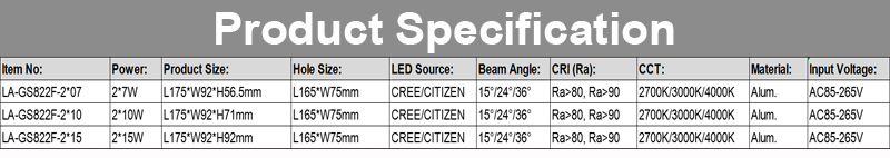LED 2 * 15W Плоский Тип Встраиваемый регулируемый свет решетки