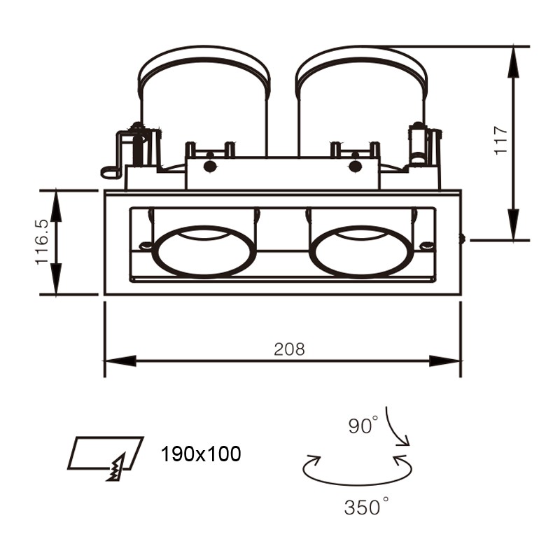 LED 2 * 12W vierkante dubbele 2-kops elastische flexibele plafondspot