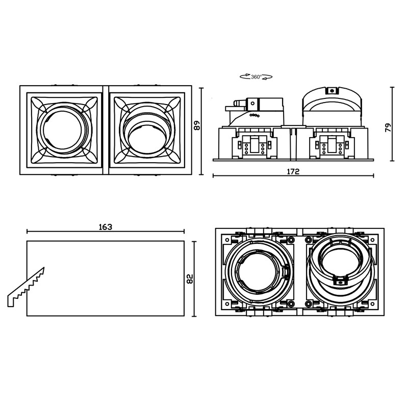 Luminaire à 2 têtes GU10 MR16 Taille du trou de montage 163 * 82mm Blanc