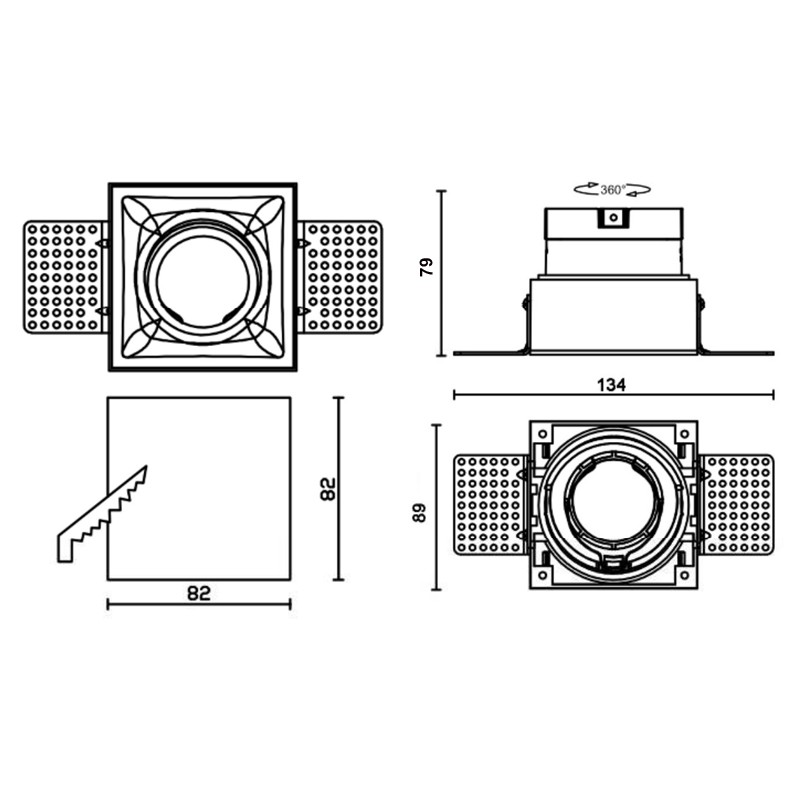 Lampadario quadrato senza montatura GU10 MR16 Dimensioni del foro del dispositivo 82*82mm Bianco