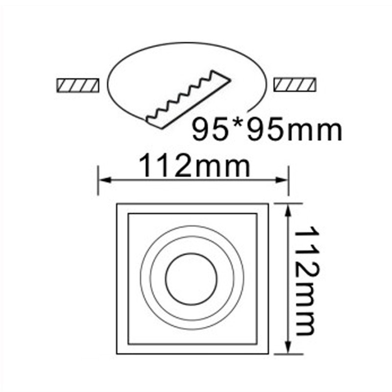 Dimensioni foro quadrato 112 * 112mm Lampada GU10 MR16