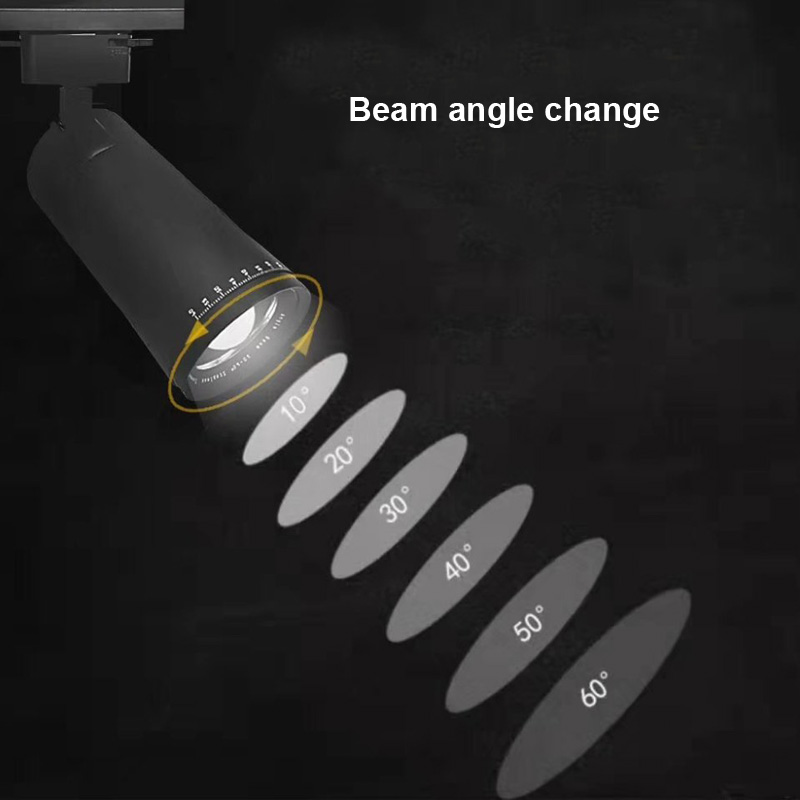 7W-45W zoombar 10-60 Grad einstellbarer Abstrahlwinkel, Fokus-Track-Light-LED-Strahler
