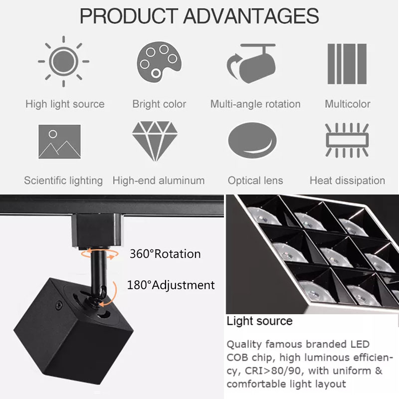 8W LED Square Rotatable Magnet Track light 7W COB Adjustable Surface Ceiling SpotLight