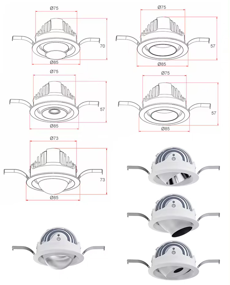 Adjustable IP44 Gimbal LED Eyeball Downlight 355° Rotation