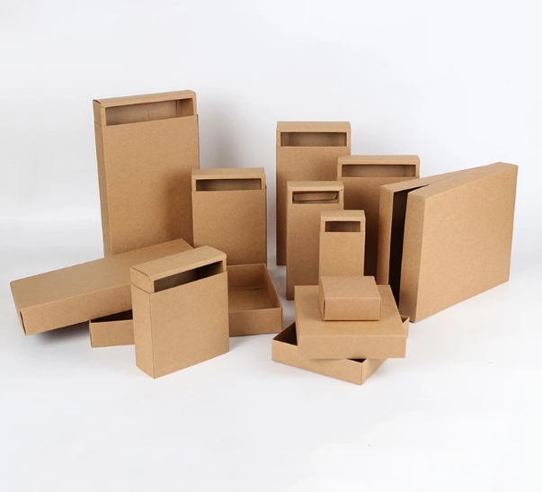 Buy Brown Kraft Paper Slide Drawer Box Packaging in Visible PVC Sleeve