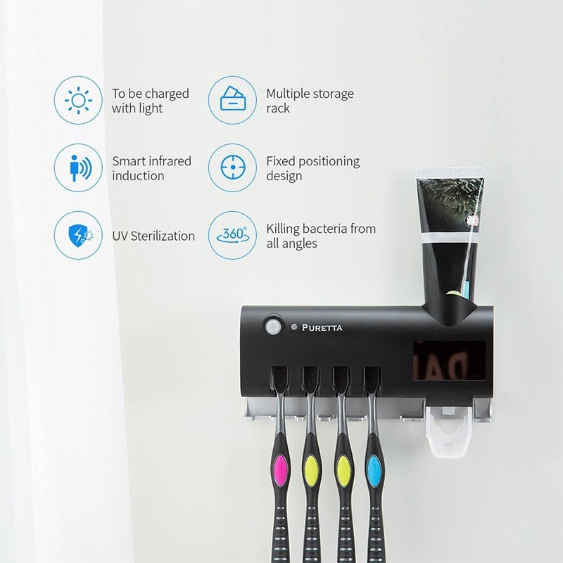 Painel solar carregando o esterilizador de escova de dentes de forma eficiente e rápida.