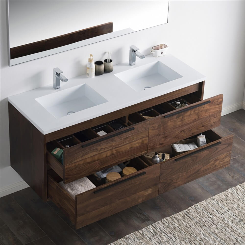 Oak Wooden Powder Bath Room Vanity With Top