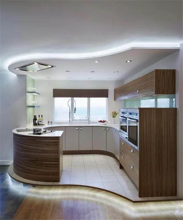 The cabinet doors of a circular kitchen