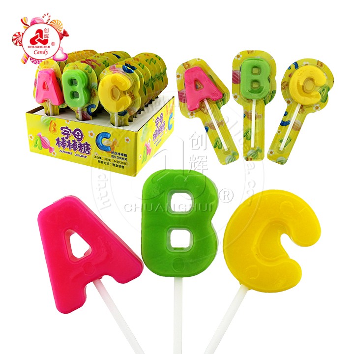 Supply Halal ABC Shape Sweet Hard Lollipop Candy alphabet