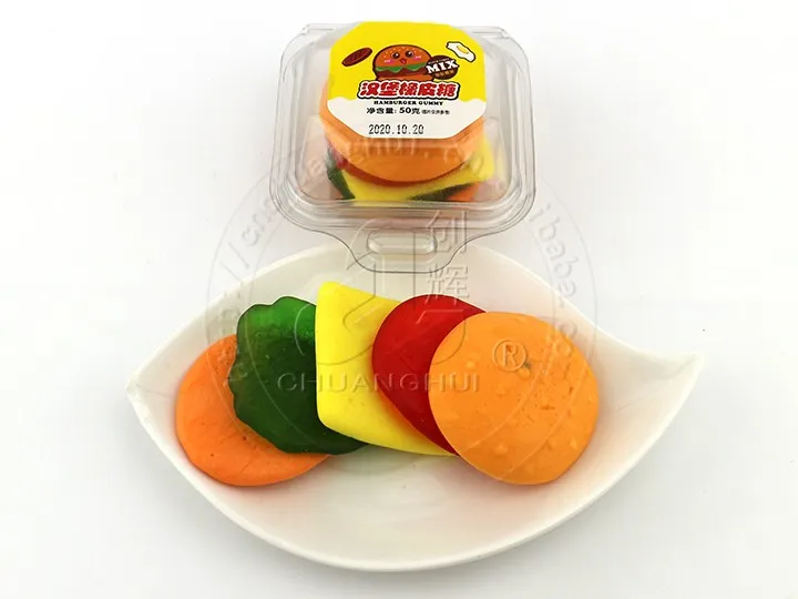 Caramelo blando de la hamburguesa del sabor de la fruta Halal Caramelo gomoso en forma de hamburguesa grande