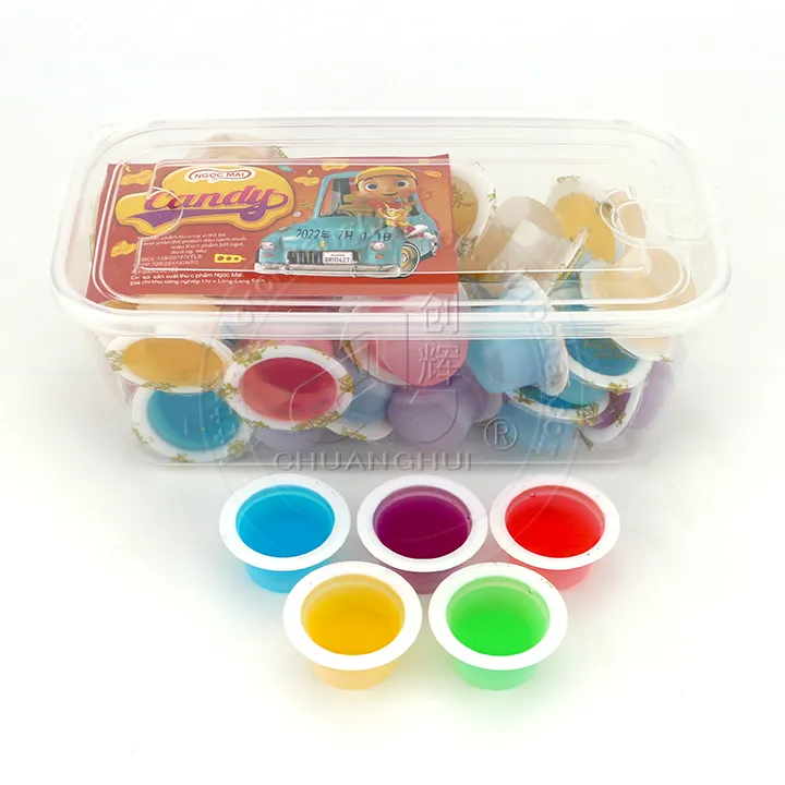 Tazas de mermelada de frutas coloridas taza de caramelo líquido de jarabe en caja