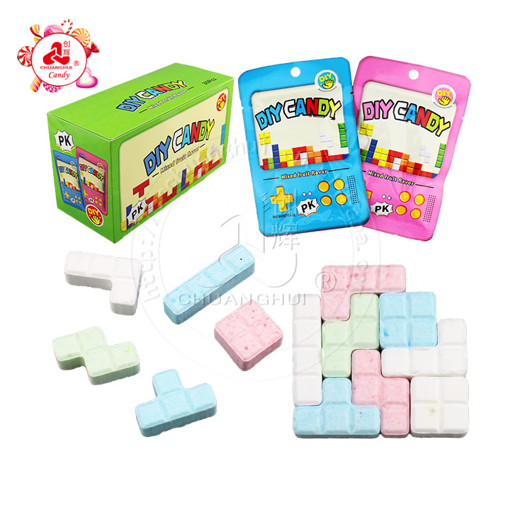 Halal DIY saveur de fruits mélangés Building Tetris bloque les bonbons de presse pour les enfants