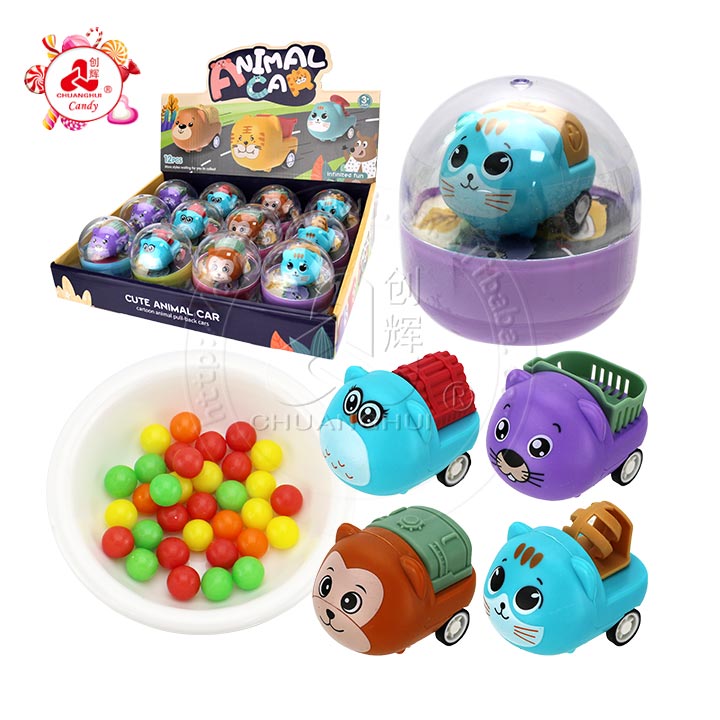 Enfants capsules en plastique oeuf jouet dessin animé animal pull-back voiture surprise oeuf jouet bonbons