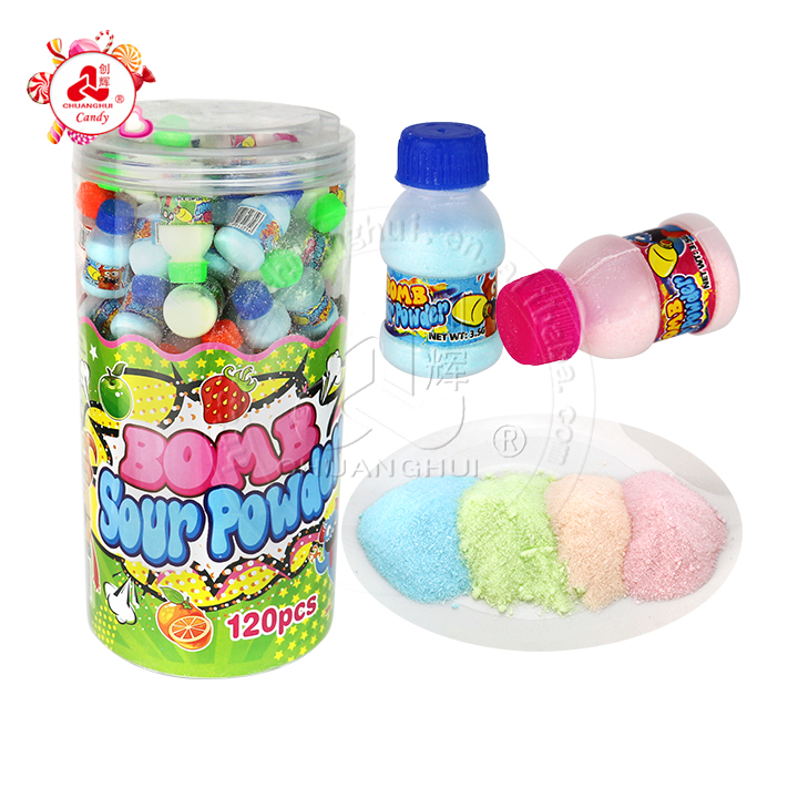 Bonbons en bouteille de poudre de fruits Bomb Sour Powder Candy