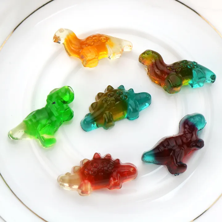 Caramelo gomoso suave con forma de dinosaurio con sabor a fruta