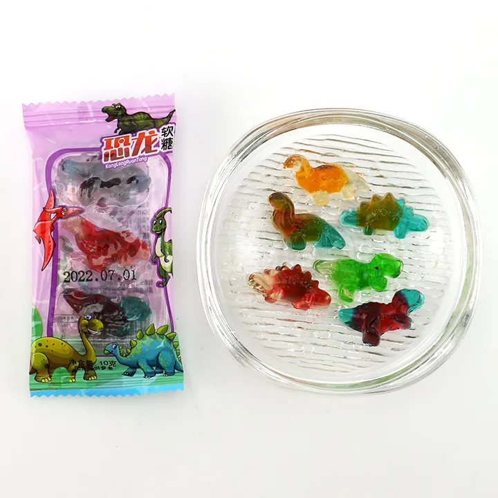 Caramelo gomoso suave con forma de dinosaurio con sabor a fruta