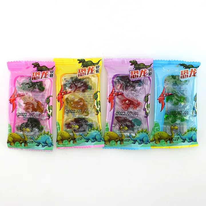 Caramelo gomoso suave con forma de dinosaurio con sabor a fruta