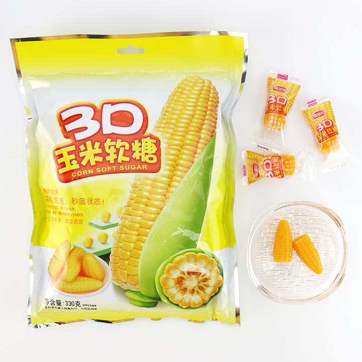 Supply Sweet corn flavor 3D Corn shape soft gummy candy in bag CH 