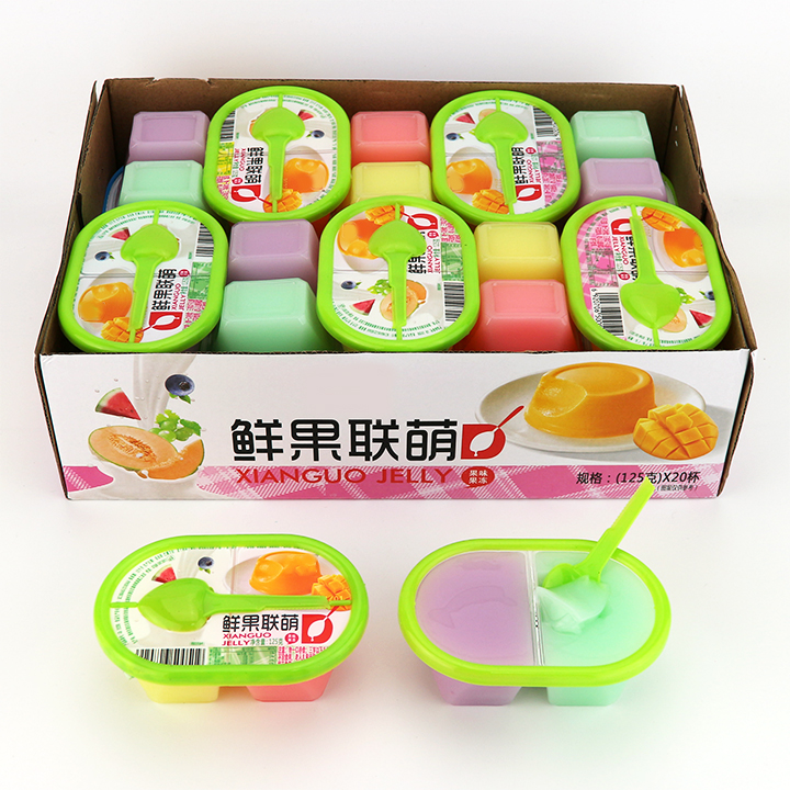 Supply 2 in 1 mix double colors fruit flavors jelly cup