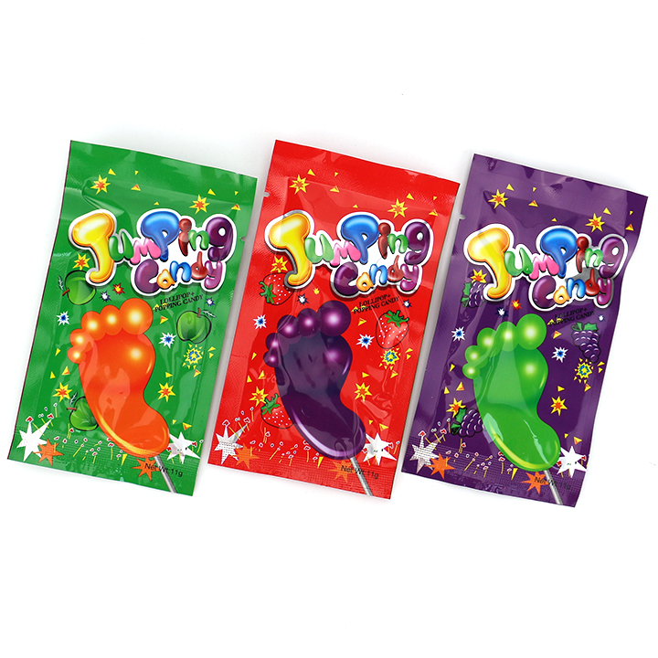 Supply 3 fruit flavors Foot lollipop with Jumping popping