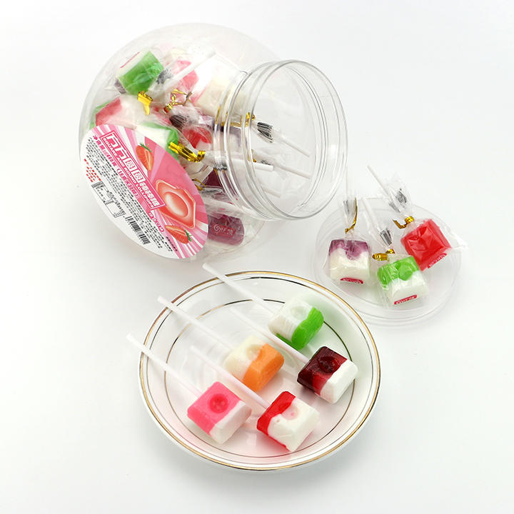 Rainbow color fruit flavor Cube lollipop in jar CH-BP051