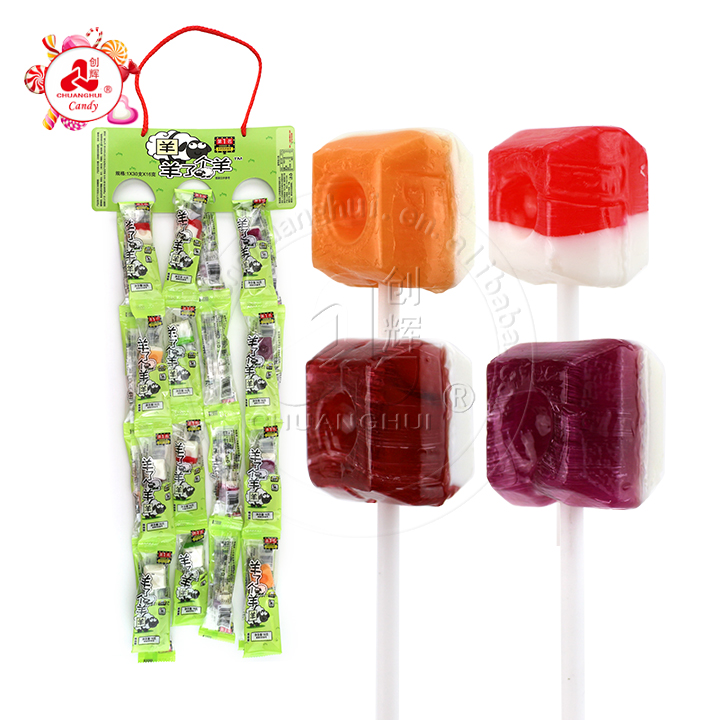 15g rainbow color cube lollipop in bag fruits and Yoghurt flavors CH-BP053