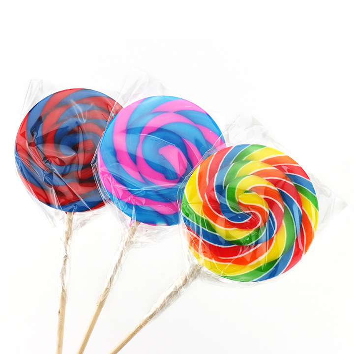 Supply Halal rainbow swirly roll flat lollipop CH-H067