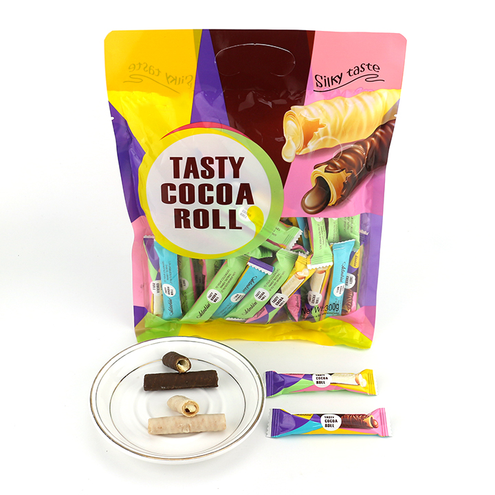 Tasty Chocolate coated Cocoa filled egg roll wafer biscuit stick CH-D093