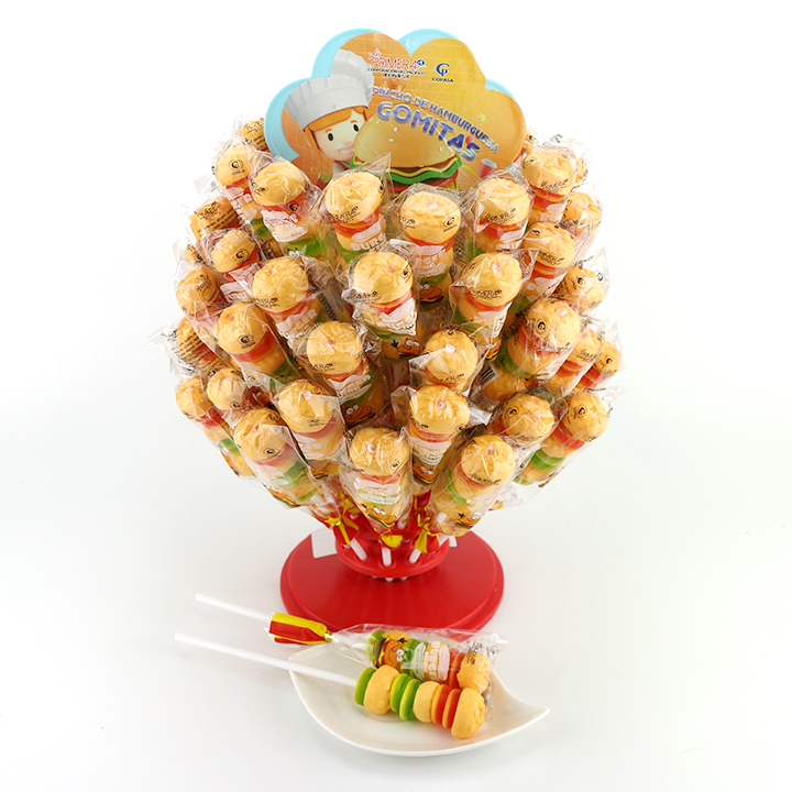 Hamburger shape soft gummy burger lollipop candy in tree Insertion rack CH-J408