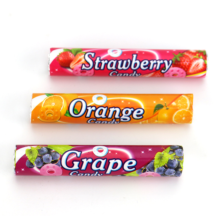 Colorful fruit flavored 10.5g Roll shape pressed tablet candy in display box CH-Z246
