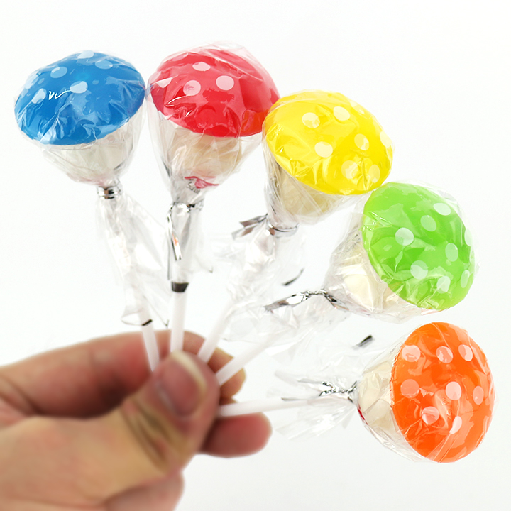 Colorful Mushroom shaped hard lollipop candy in treelike shelf CH-BP069