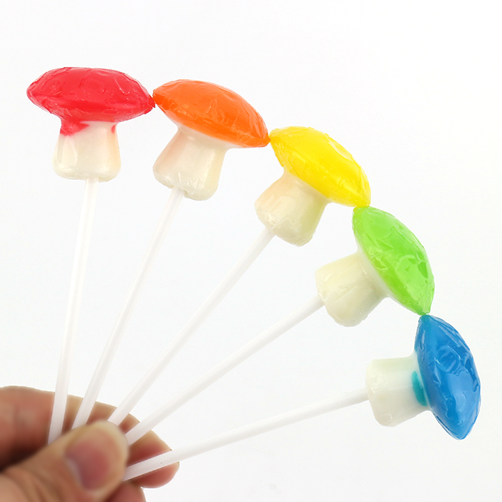 Colorful Mushroom shaped hard lollipop candy in treelike shelf CH-BP069