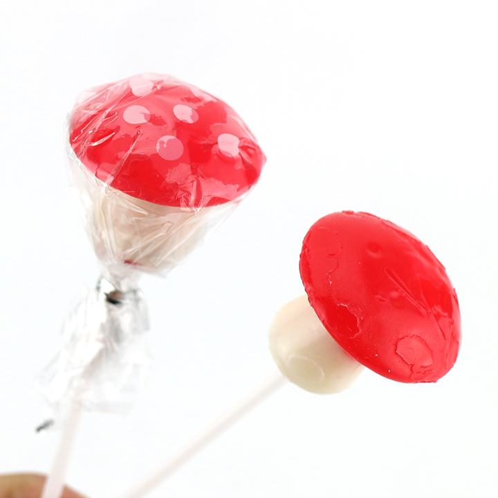 Colorful Mushroom shaped hard lollipop candy in treelike shelf CH-BP069