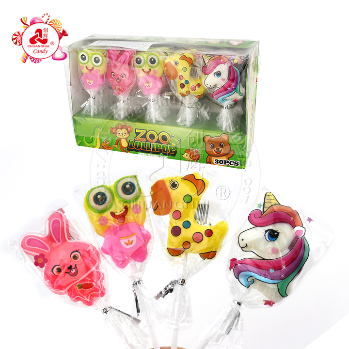 Cartoon zoo rabbit, frog, giraffe, Unicorn animal shape hard lollipop CH-BP071